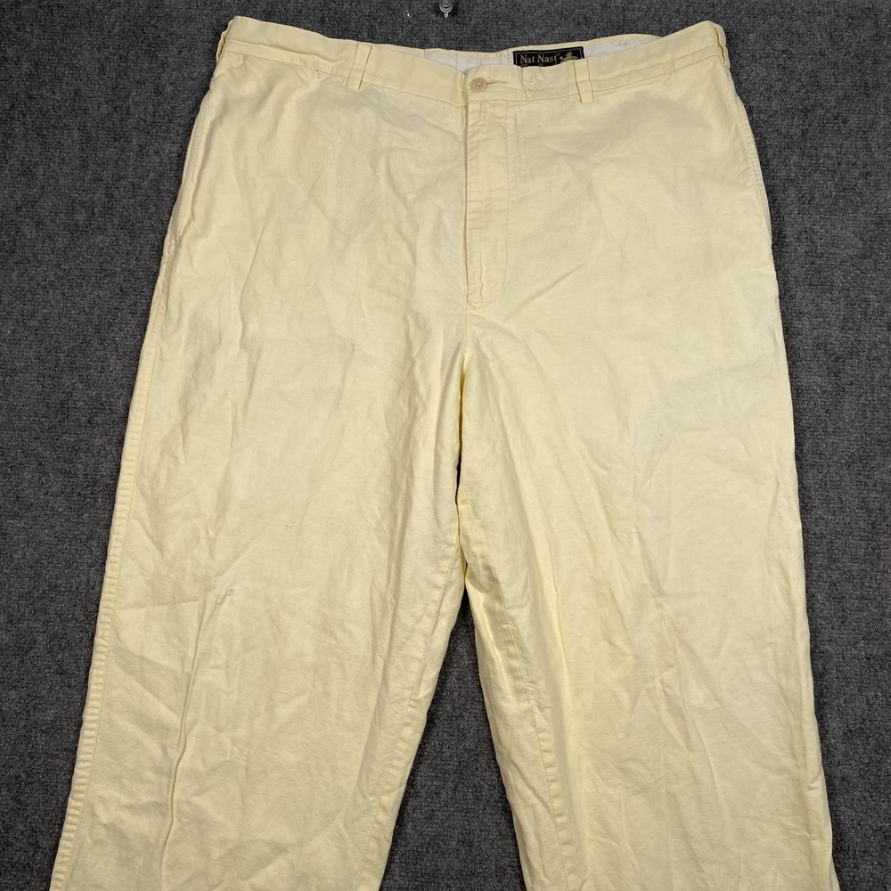 Nat Nast Pants Mens 40 Yellow Linen Cotton Blend Lightweight‎ Casual Trousers